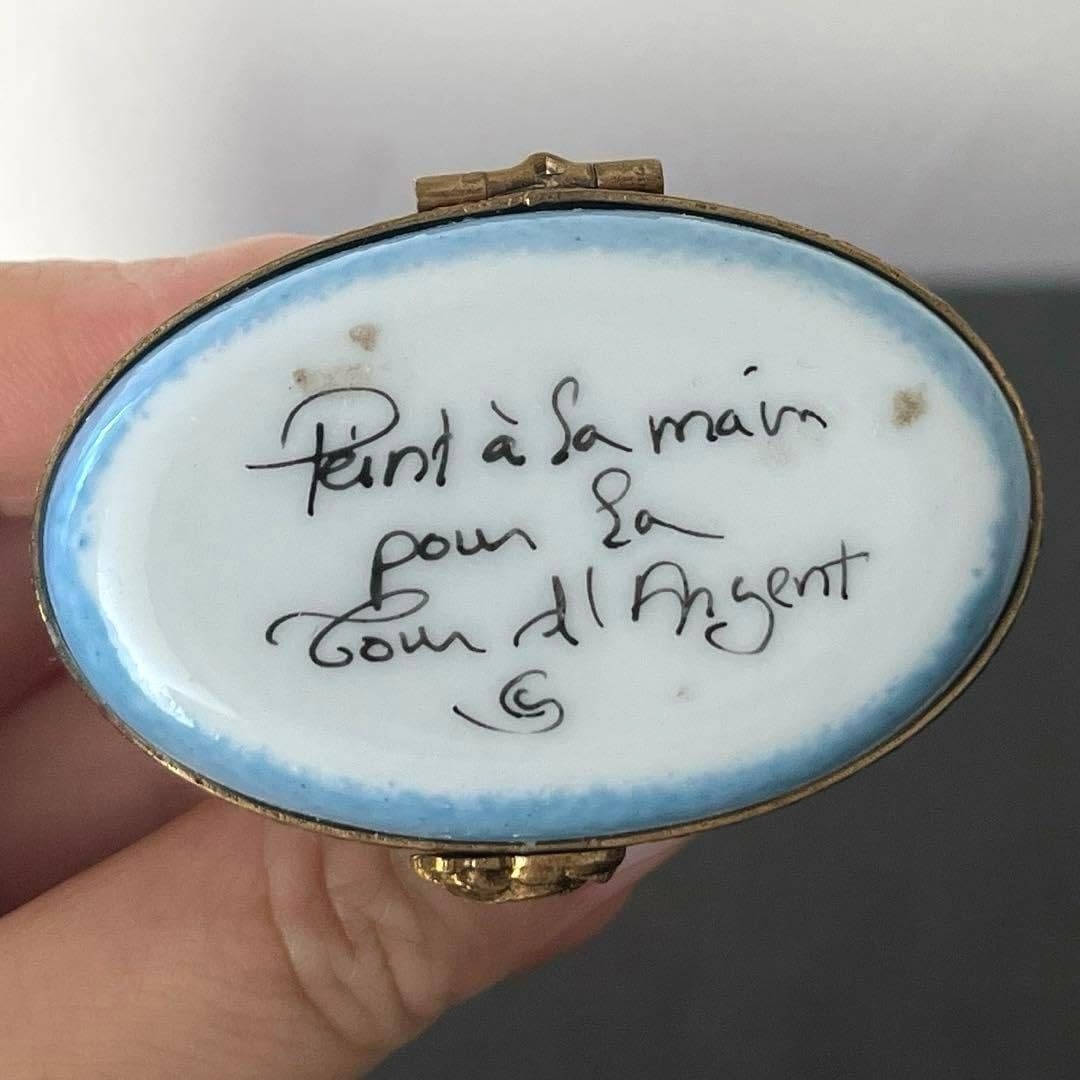 フランス リモージュ 乳母車に赤ちゃんがのっている ピルケース ヒンジ